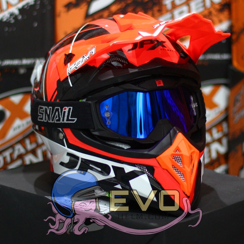 HELM JPX CROSS_FOX1 SERI X31- SUPER BLACK ORANGE + GOOGLE SNAIL (ONGKIR 2 KG) HELM JPX TERBARU