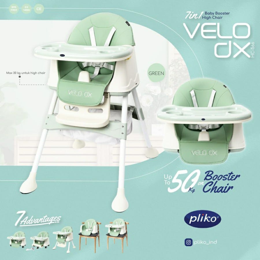 Pliko Baby Booster &amp; High Chair Velo DX - HC-566 / Kursi Makan Bayi