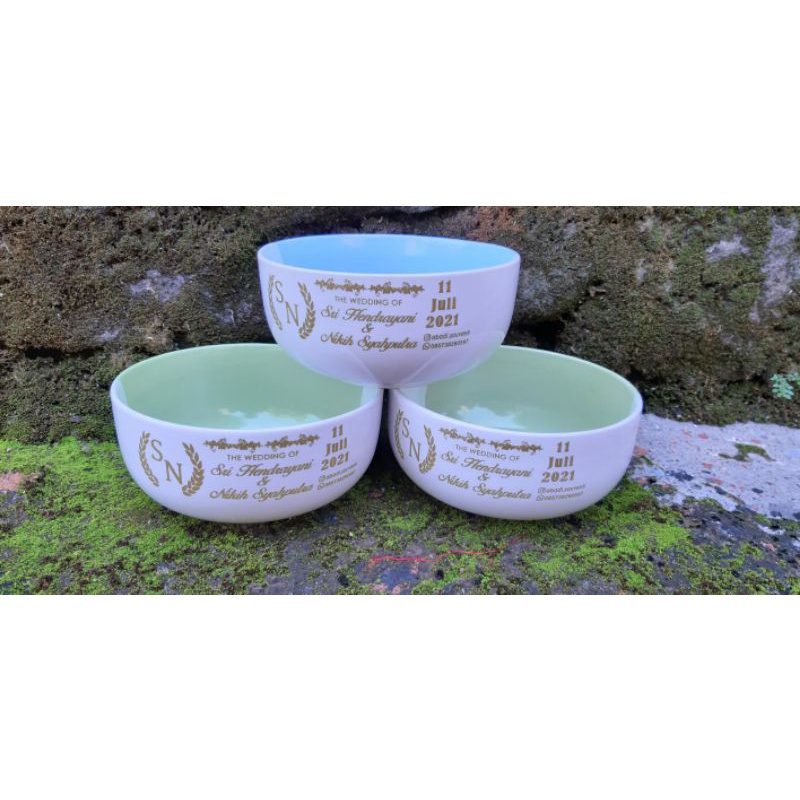 mangkok keramik two tone bulat sablon 1warna