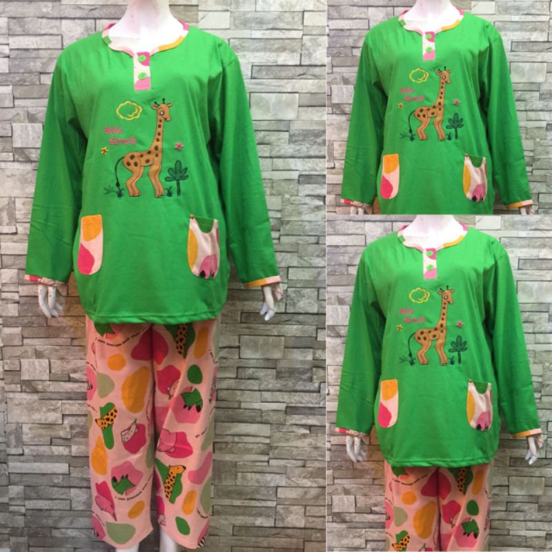 JUMBO PP DAILILAN | BAJU TIDUR | PIYAMA | COD-Jerapah Hijau
