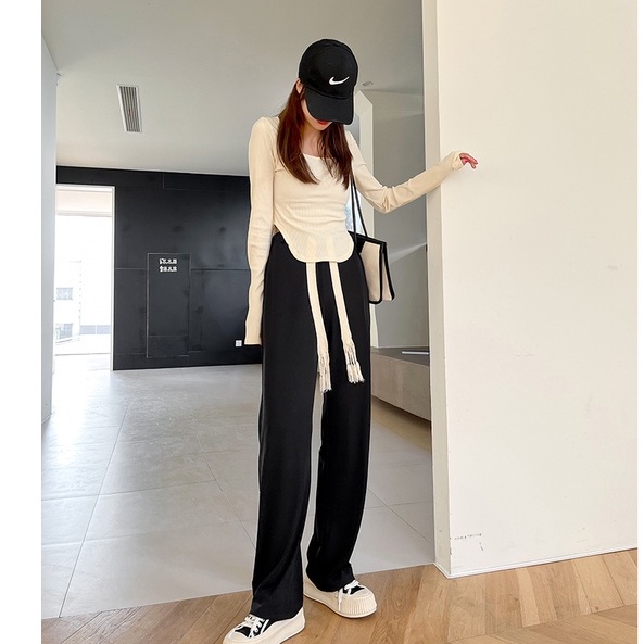 celana panjang wanita korea style baggy pants kasual highwaist celana hitam kulot panjang