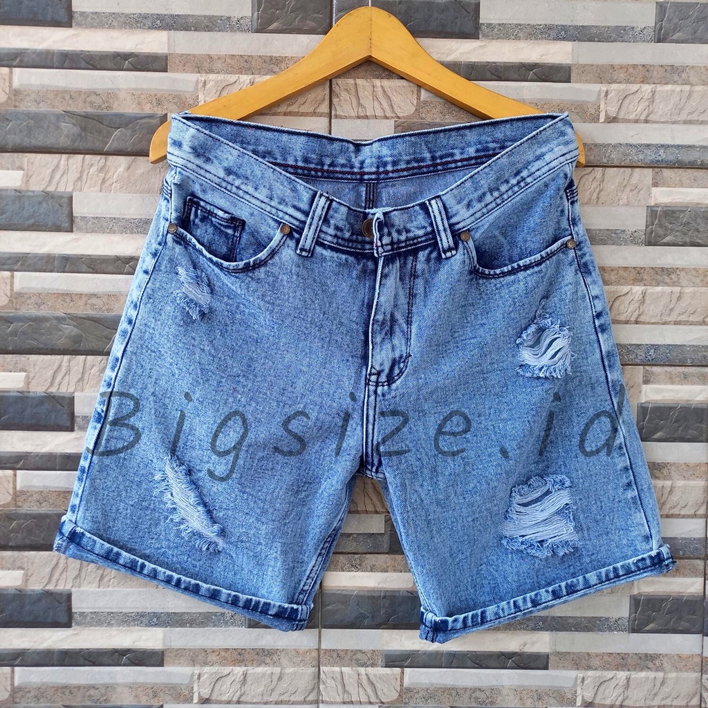 celana jeans pendek pria sobek ripped terbaru jumbo big size 28 sampai 44