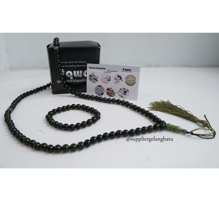 tasbih batu BLACK JADE ACEH BONUS GELANG tasbeh BERSERAT TEMBUS SENTER