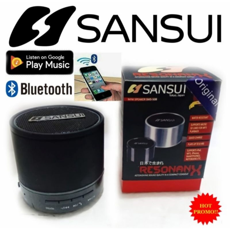 Speaker Mini SANSUI SM 508 speaker Portable Bluetooth Play Music Hp-Hitam