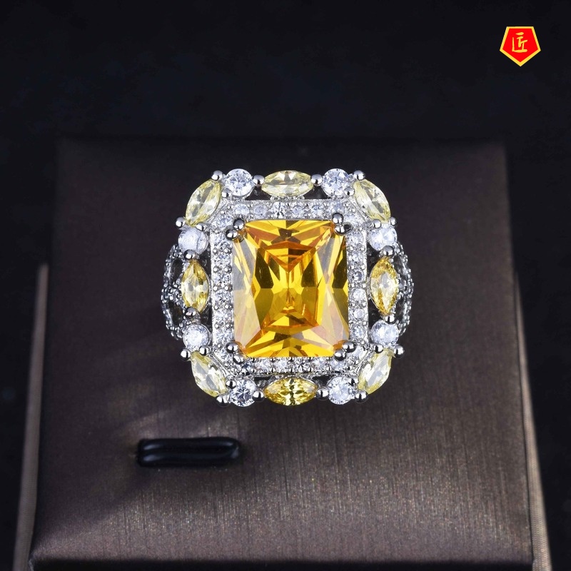 [Ready Stock]Luxury Fashion Lucky Citrine Colored Gems Ring