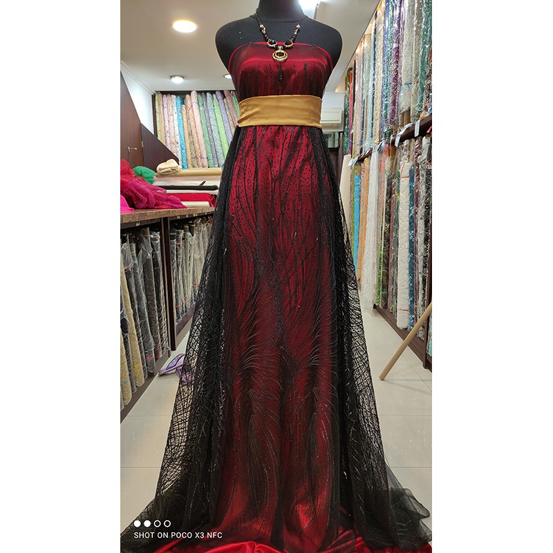 Kain Tile Lace Sequin Impor Korea Hitam