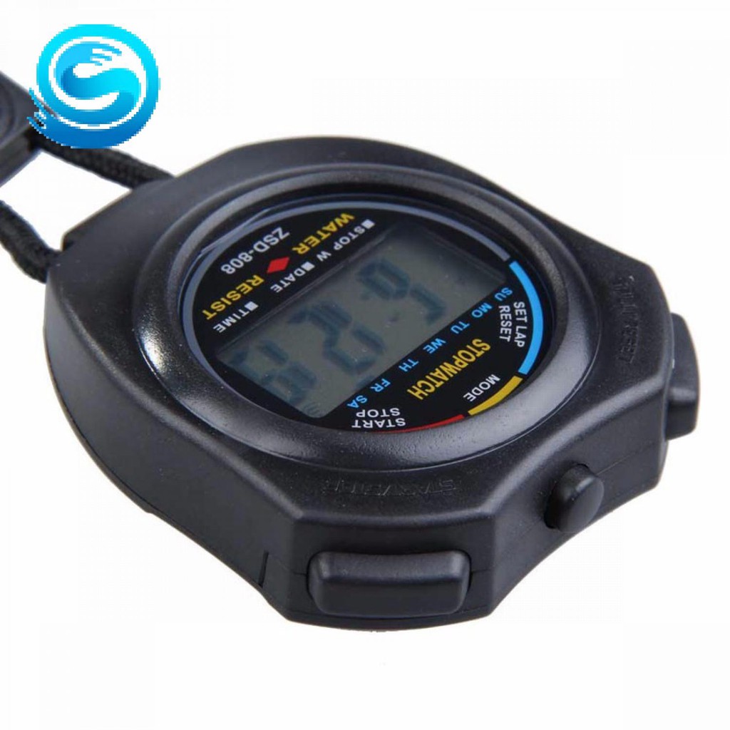 (MAINANKYU) Stopwatch Profesional LCD dengan Strap - ZSD-808 [Hitam]