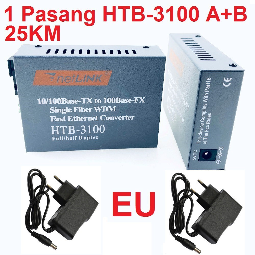 HTB3100 A+B Fiber Optic Optical Media Converter HTB-3100 Nelink 10/100Mbps RJ45 Single Mode 25KM