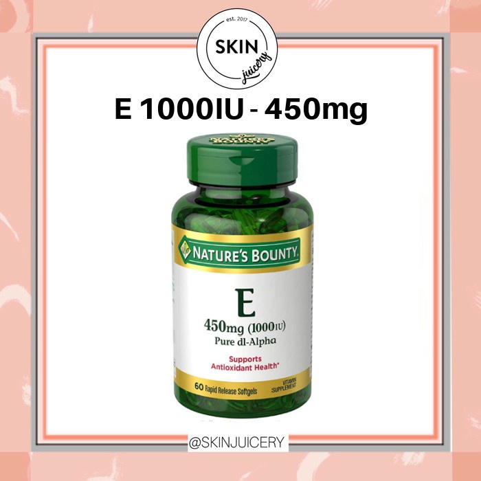 Nature's Bounty Vitamin E 1000IU 450mg Pure di-Alpha 60 Gels | NatureBounty NaturesBounty 100% ORI
