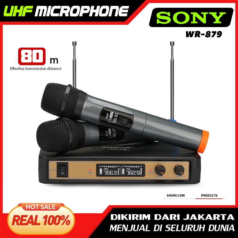 Mikrofon Nirkabel  WR-879 VHF band 2 genggam Jarak penerimaan 60M Peralatan audio KTV profesional