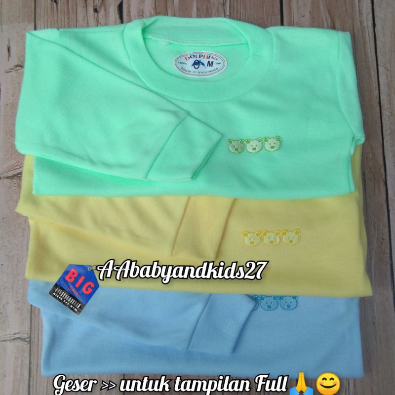 Dolphin 3PC Kaos Oblong Bayi Lengan Panjang Bahan Adem dan Nyaman Ukuran M L XL