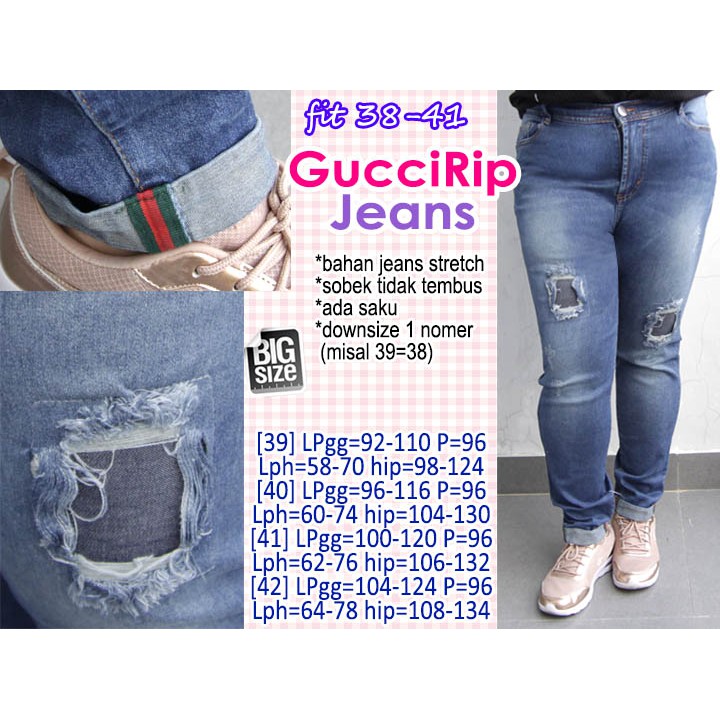 Celana Panjang Wanita G*cci Rip Jeans 38 39 40 41 SUPER JUMBO BIGSIZE