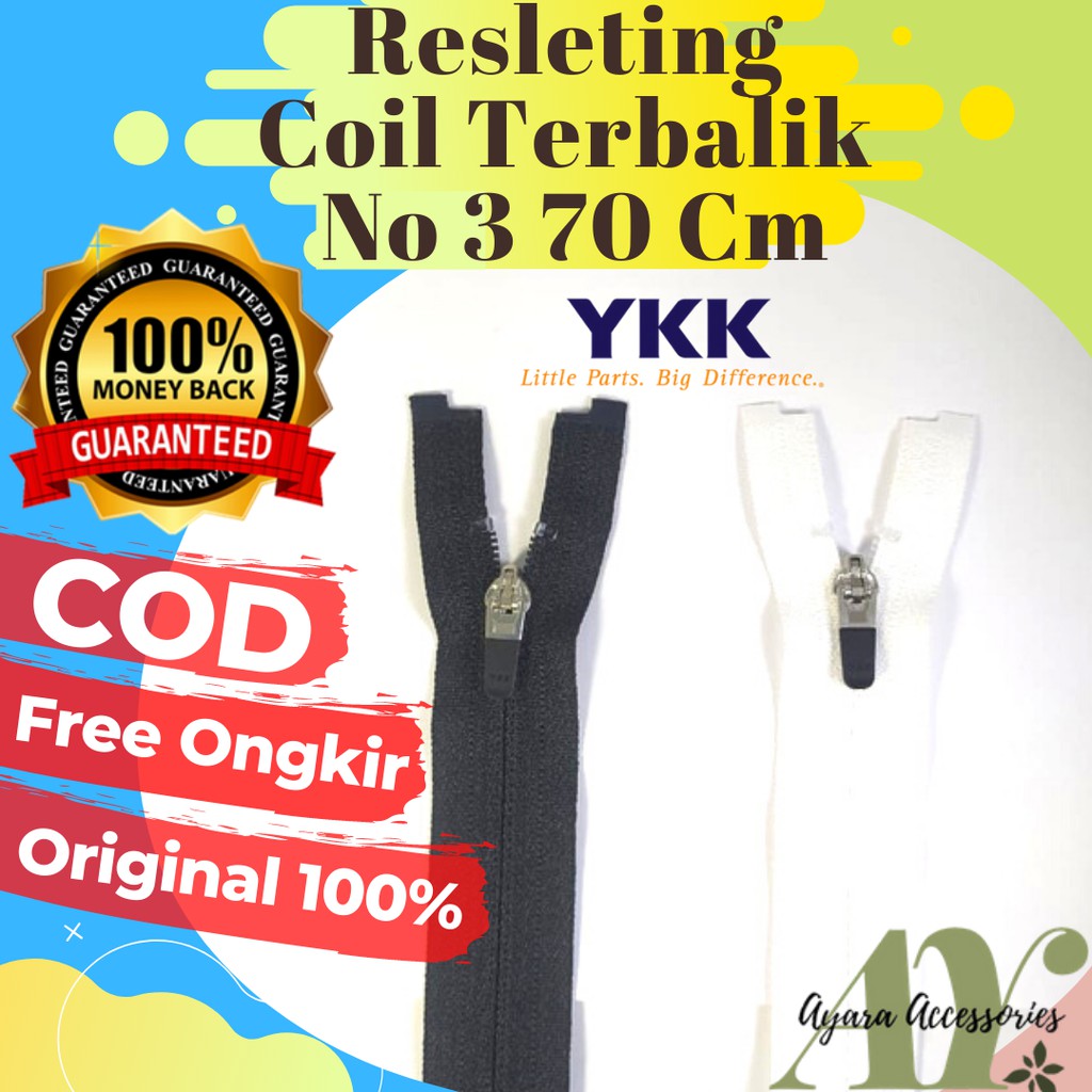 RESLETING ZIPPER SLETING JAKET YKK COIL PLASTIK TERBALIK NO 3 PANJANG 70 CM
