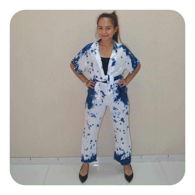 Pajamas Tie Dye Rayon Premium ( Baju Lengan Pendek + Celana Panjang