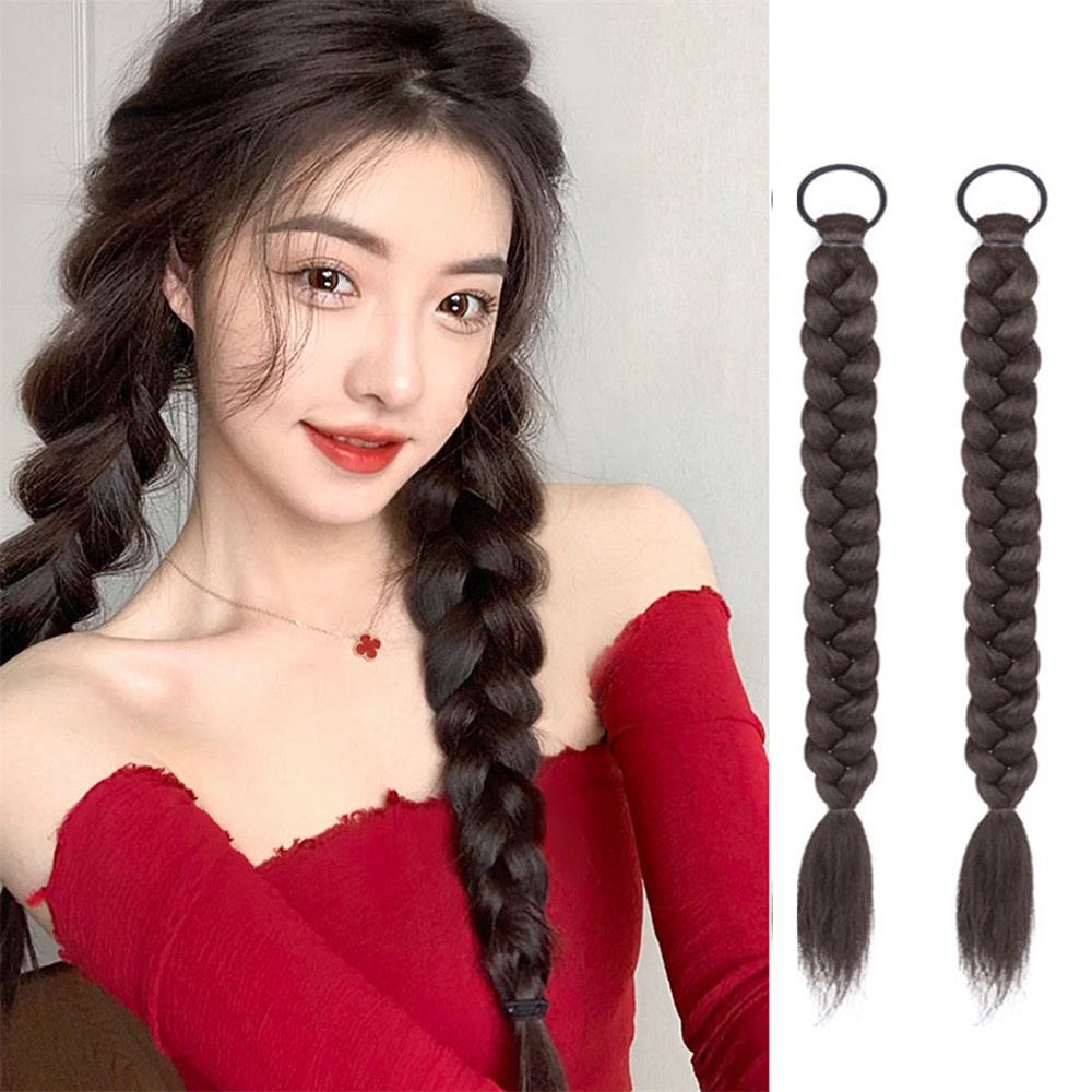 1 Pc Wig Rambut Palsu Model Kepang Panjang Ukuran 45cm Untuk Wanita