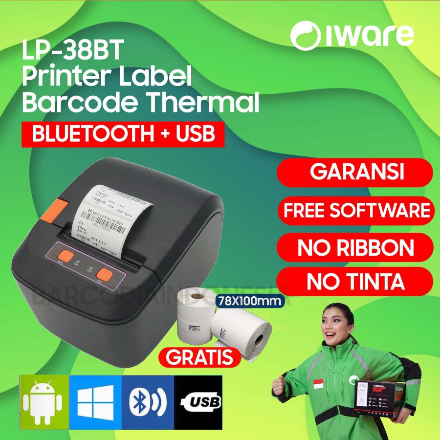 BUNDLING PRINTER LABEL BARCODE BLUETOOTH USB + KERTAS STIKER LABEL GARANSI / PRINTER CETAK RESI