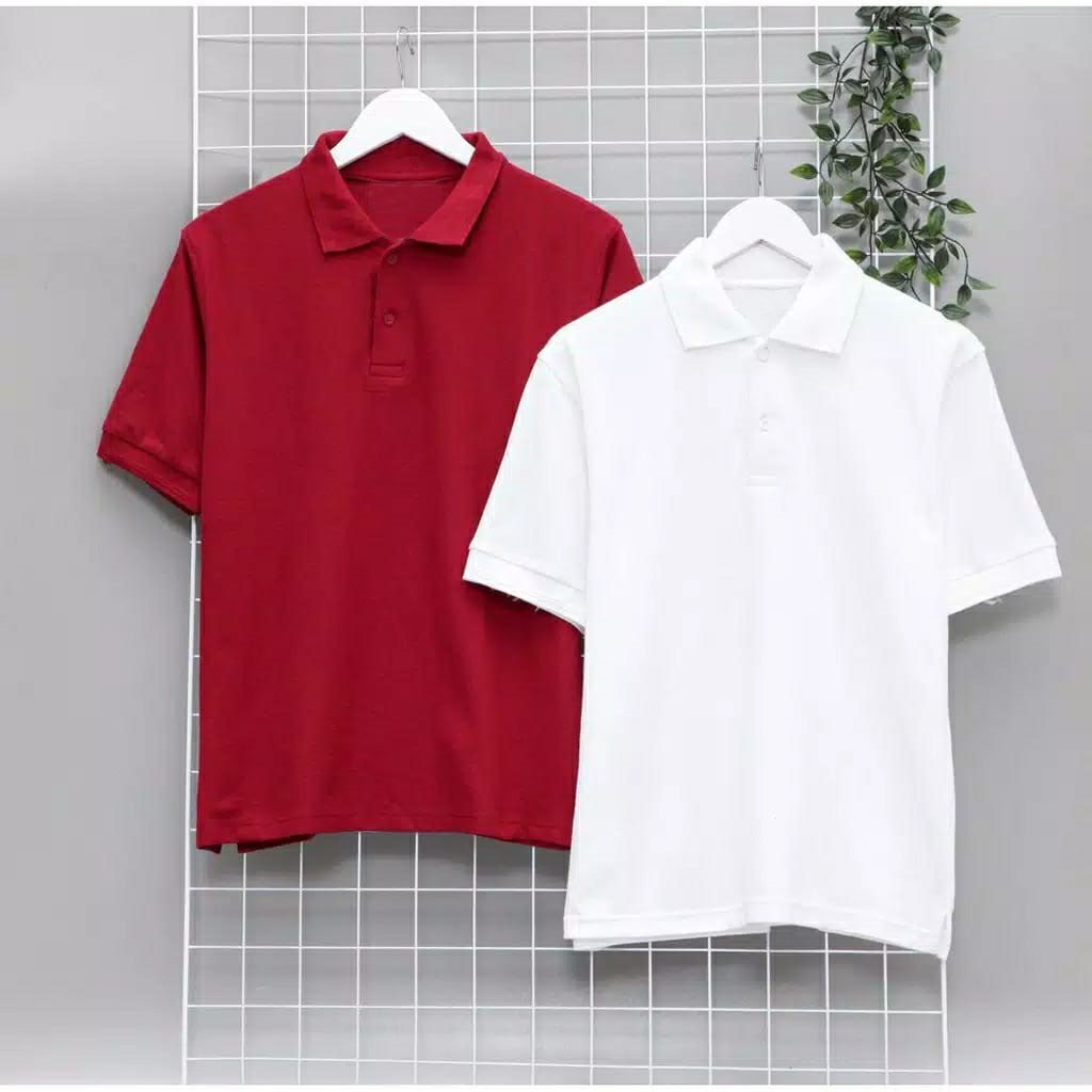 PUTIH MAROON / Kaos Polos Kerah / Kaos Polo Shirt Kancing