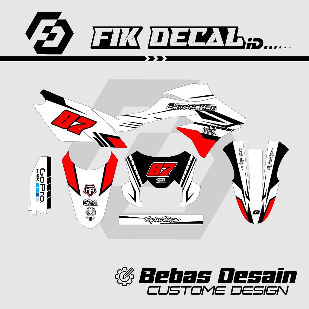 DECAL KLX DTRACKER PUTIH DESAIN BARU CUSTOM BEBAS WARNA BISA PAKAI NO DAN NAMA