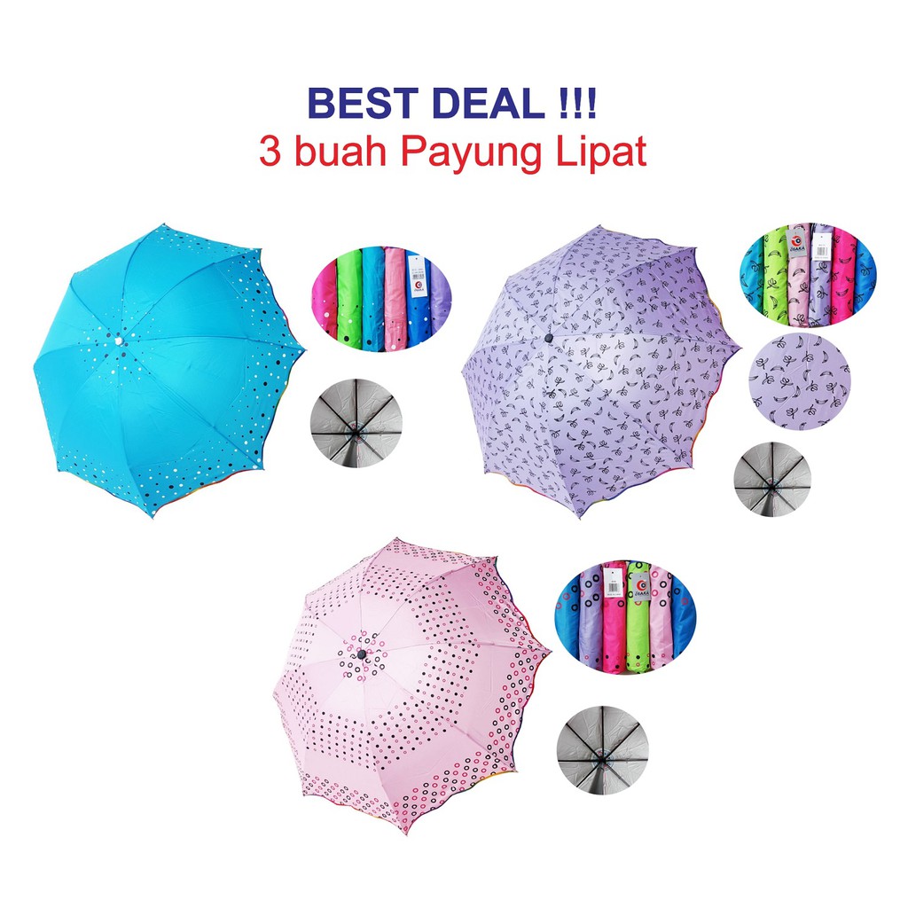 Best Deal !!! [bundle] 3 Buah Payung Lipat 4 Karakter Merk Osaka