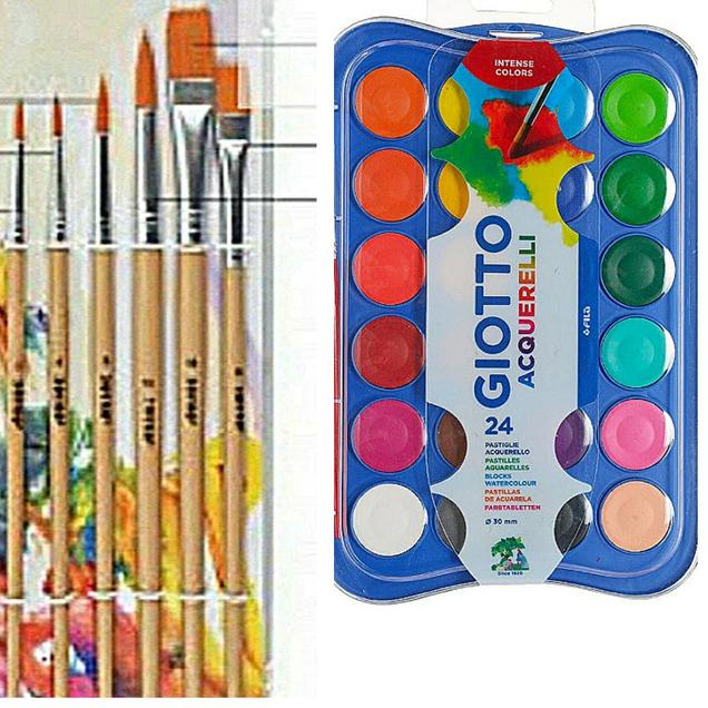 

◘ PAKET KOMPLIT CAT AIR UTK ANAK 24 WARNA DAN 6 UKURAN KUAS WATERCOLOR - 23mm ☼