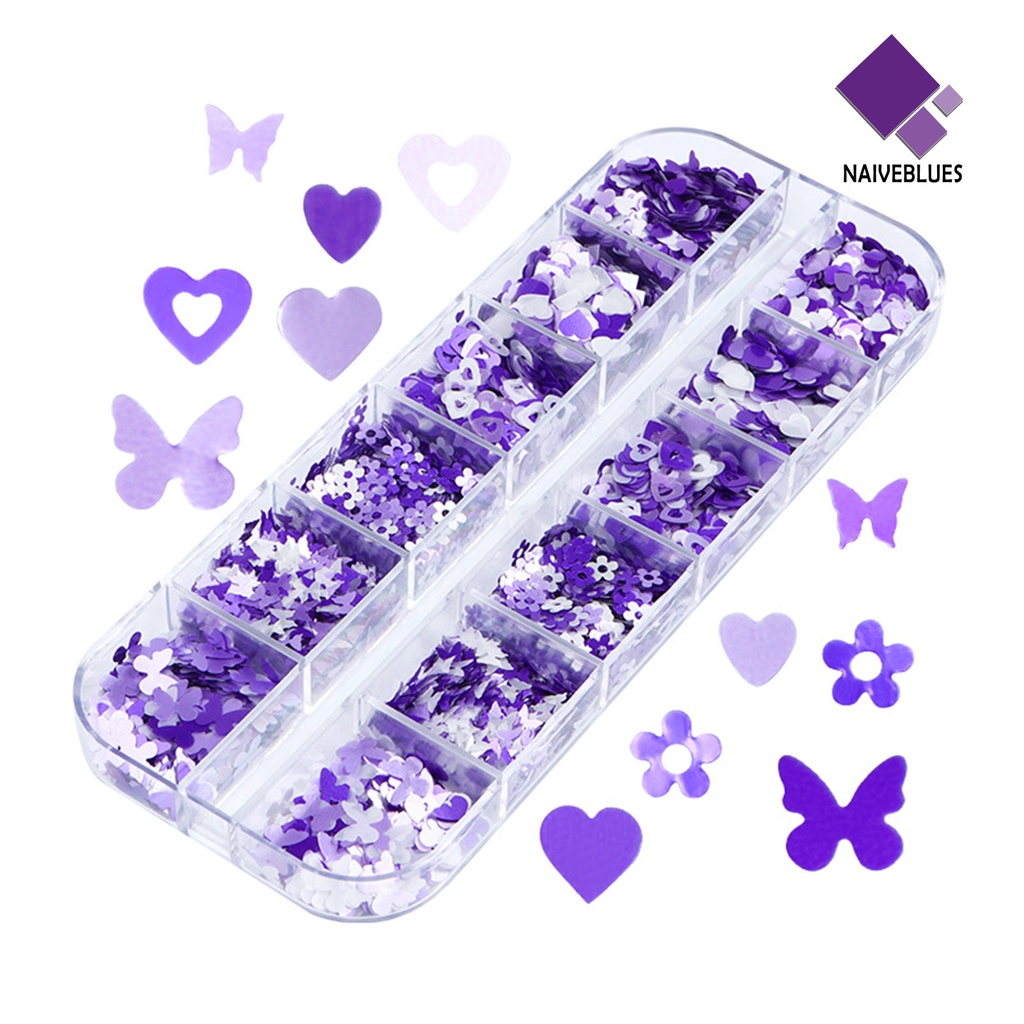 Naiveblue &gt; 12 Sekat / Set Hiasan Kuku Motif Bunga Plum Aksen Glitter Untuk Nail Art / Manicure