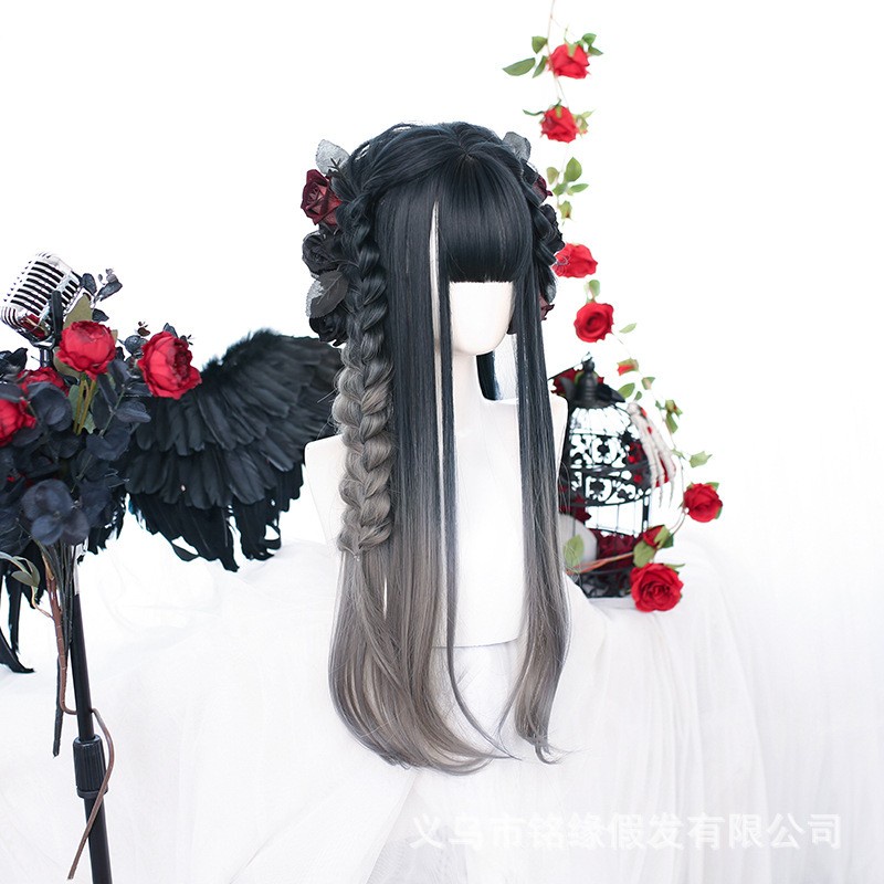 LOL-16 wig rambut palsu wanita gradasi ash gray import