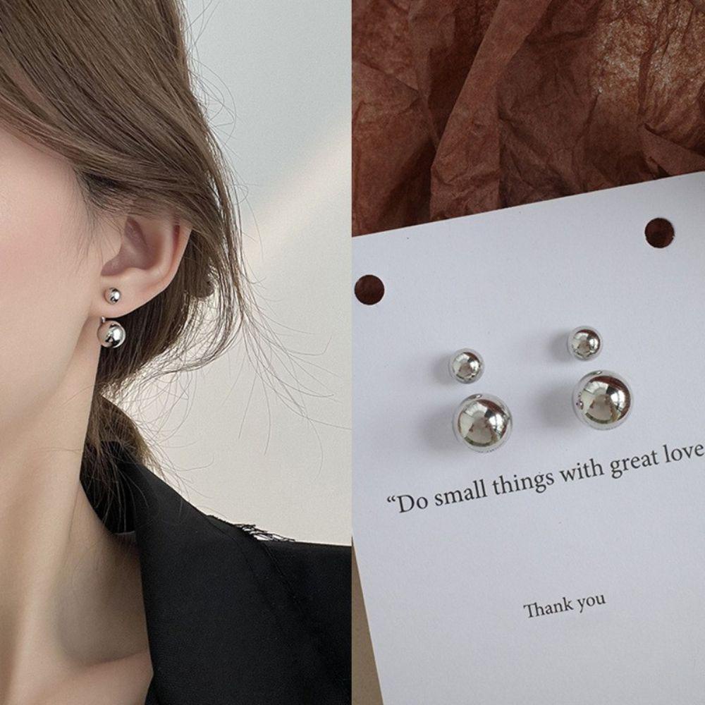 Needway Stud Earrings Elegan Sederhana Bola Bulat Emas Perak Kepribadian Temperamen Anting Gaya Korea