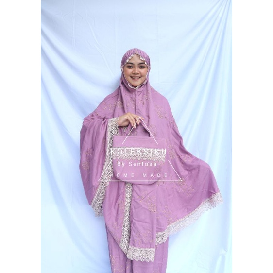 Mukena dewasa motif full bordir bunga teratai Mewah Premium By Sentosa