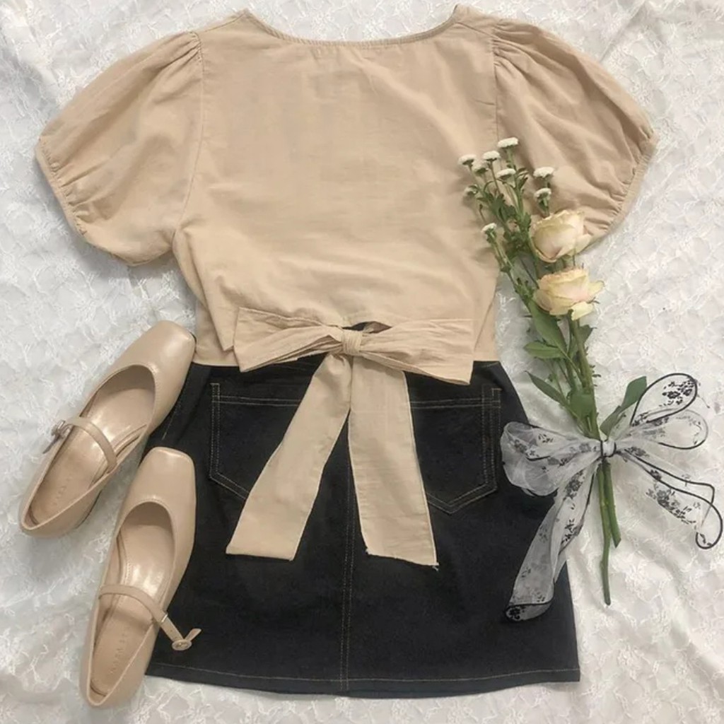 [uwustudio] Bowie Blouse model korea vintage puff sleeve-5