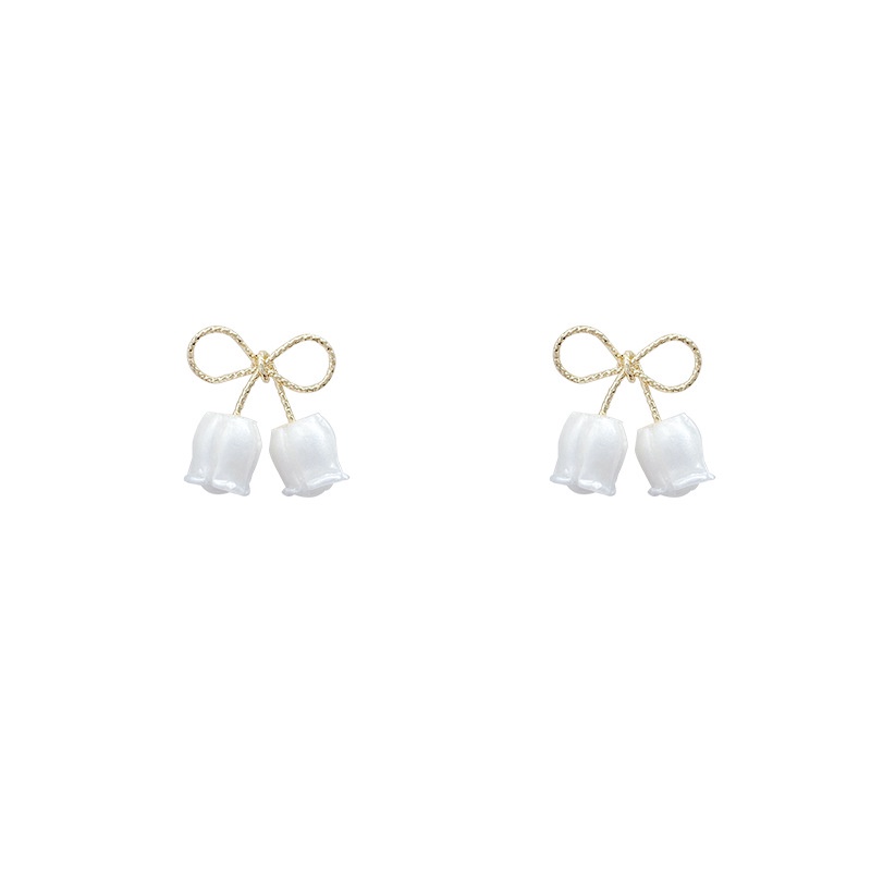 Anting Tusuk Motif Bunga Tulip / Pita Bahan Sterling silver 925 Untuk Wanita