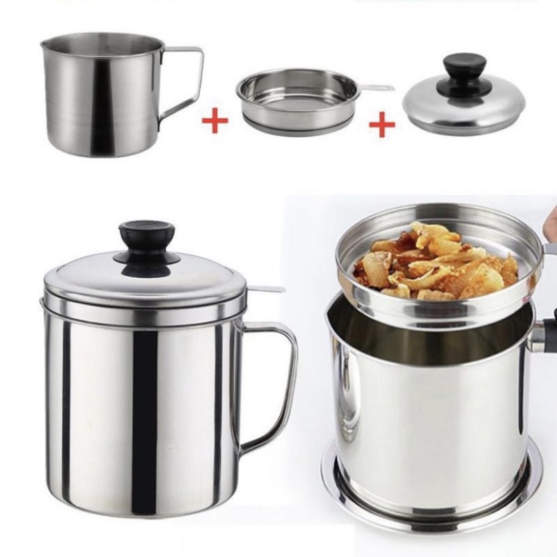 Saringan Minyak / OIL POT Jelantah Sisa Tempat Gorengan Gelas Stainless Steel Oil Pot Bagus Murah