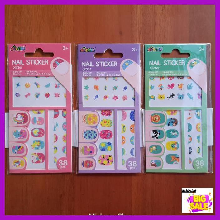 

KARAKTERBONEKA- AVENIR NAIL STICKER GLITTER UNICORN FLOWER ANIMAL STIKER KUKU ANAK - HIJAU -ASLII.
