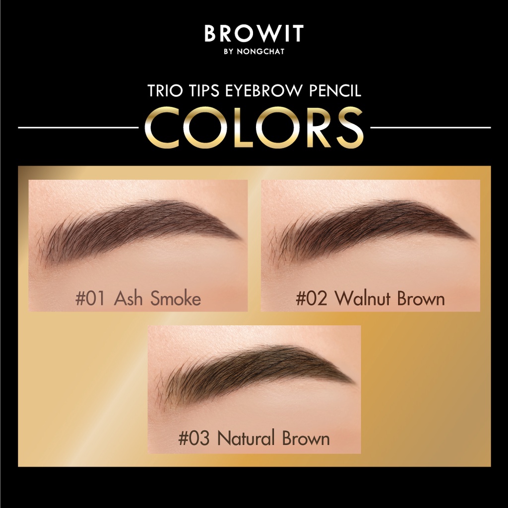 Browit Trio Tips Eyebrow Pencil by Nongchat | Pensil Alis 3 in 1 Waterproof | Easy Drawing | Air Cushion Sponge | Browit.id