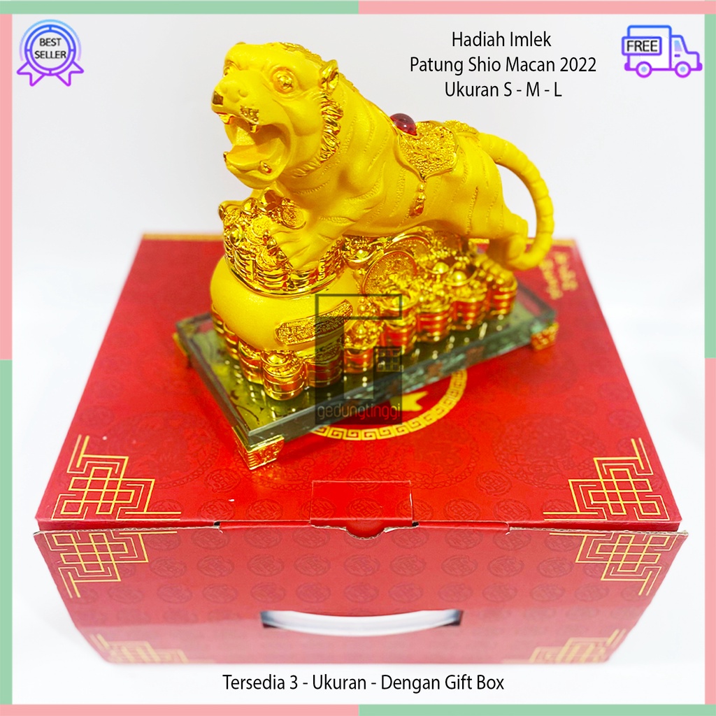 Kado Hadiah Bingkisan Hampers Parcel Parsel Patung Pajangan Hiasan 12 Shio Macan Tiger Harimau Imlek Tahun Baru Cina Cny Sincia Emas Gold Resin Dos Kotak Gift Box Mika Kaca Hoki Rejeki Fengshui Ukuran Size Small Kecil Medium Sedang Besar Large Big Jumbo