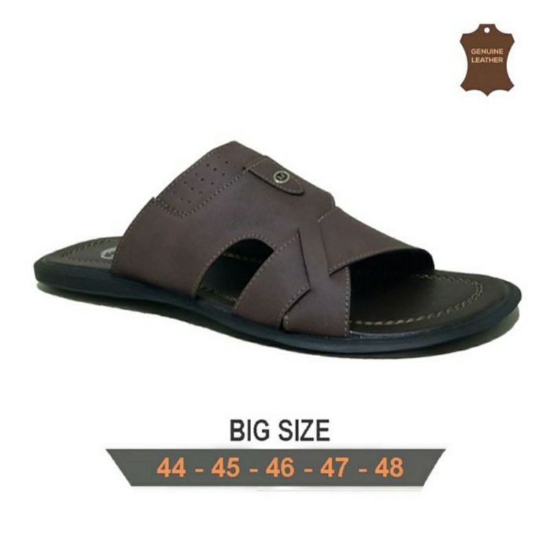 LIMITIED - Sandal BIG SiZE 44 45 46 47 / Sendal JUMBO Ukuran Besar KULIT / Coklat Slide Empuk