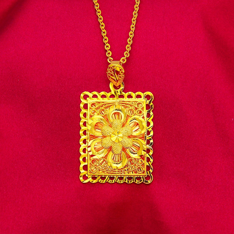 Goldkingdom Perhiasan Fashion 24K Bangkok Aksesoris Ready Stock Minimalis Persegi Merek Dermawan Adjustable Cincin Kalung Set Baru