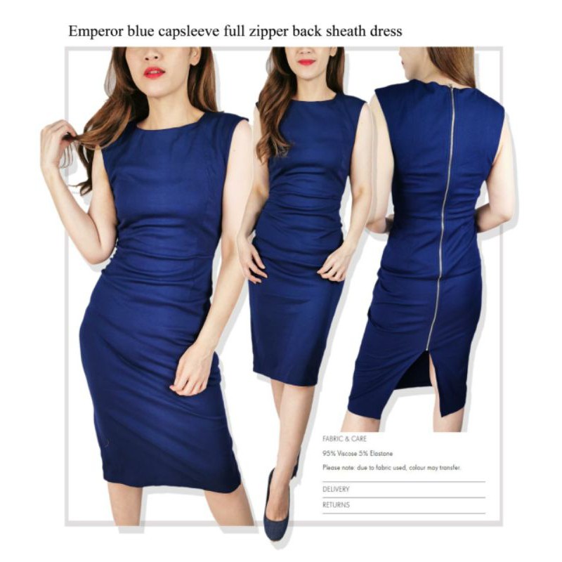 Express emperor blue capsleeve full zipper dress