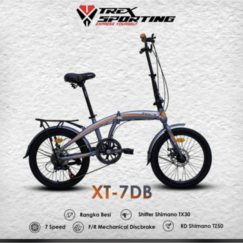 Sepeda Lipat TREX Sporting XT7DB 7speed 20 inch rem cakram shimano SNI garansi termurah kredit COD-7