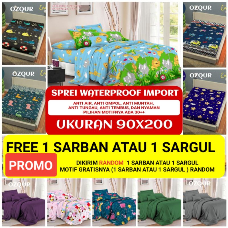 SPRE | SPREI WATERPROOF 90x200 KARAKTER DINO  ROCKET DINO UKIR POLOS  BINTANG BATIK ANIMAL BUNGA UKIR