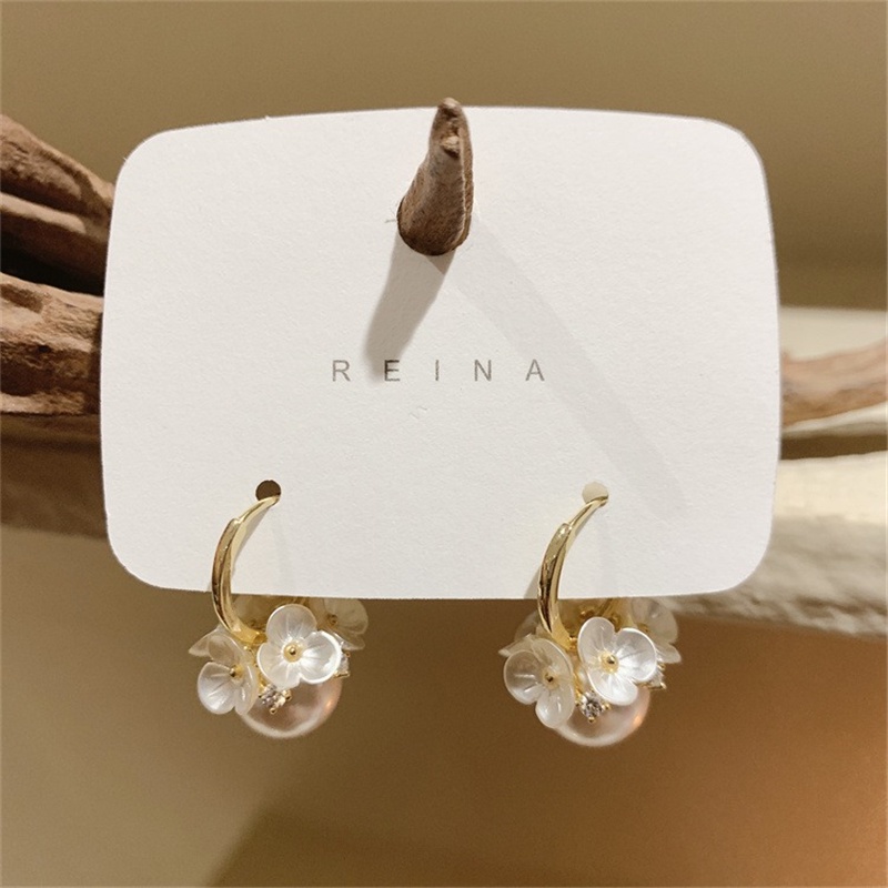 Jepit Bulat Mutiara Bunga Anting Wanita Korea vintage Elegan Aksesoris Telinga