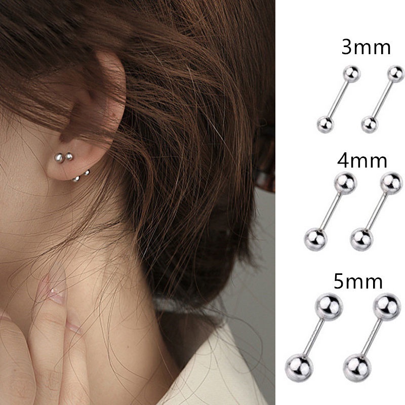 Roselife 1 Pasang Anting Tusuk Bentuk Bola Bahan Stainless Steel 316L Untuk Pria / Wanita