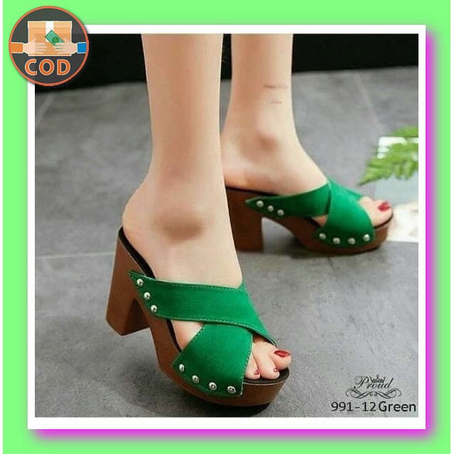 Sendal High Heels Wanita Pesta Sandal Haihil Cewek Cewe Murah Imp LZ238 High Heels Jh100 Hijau - Hij