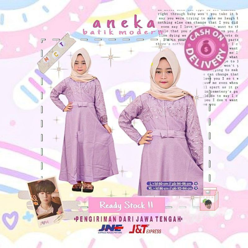 QUENBY KIDS GAMIS DRESS TILLE ANAK CEWEK LEBARAN LILAC
