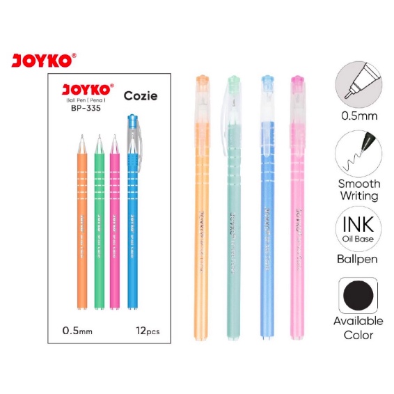 

[ISTY] BALL PEN PULPEN PENA JOYKO BP-335 COZIE 0.5 mm BOLPEN MURAH HITAM BLACK WARNA WARNI PASTEL GROSIR TIDAK MUDAH KERING ATK KANTOR ASLI BOLPOINT