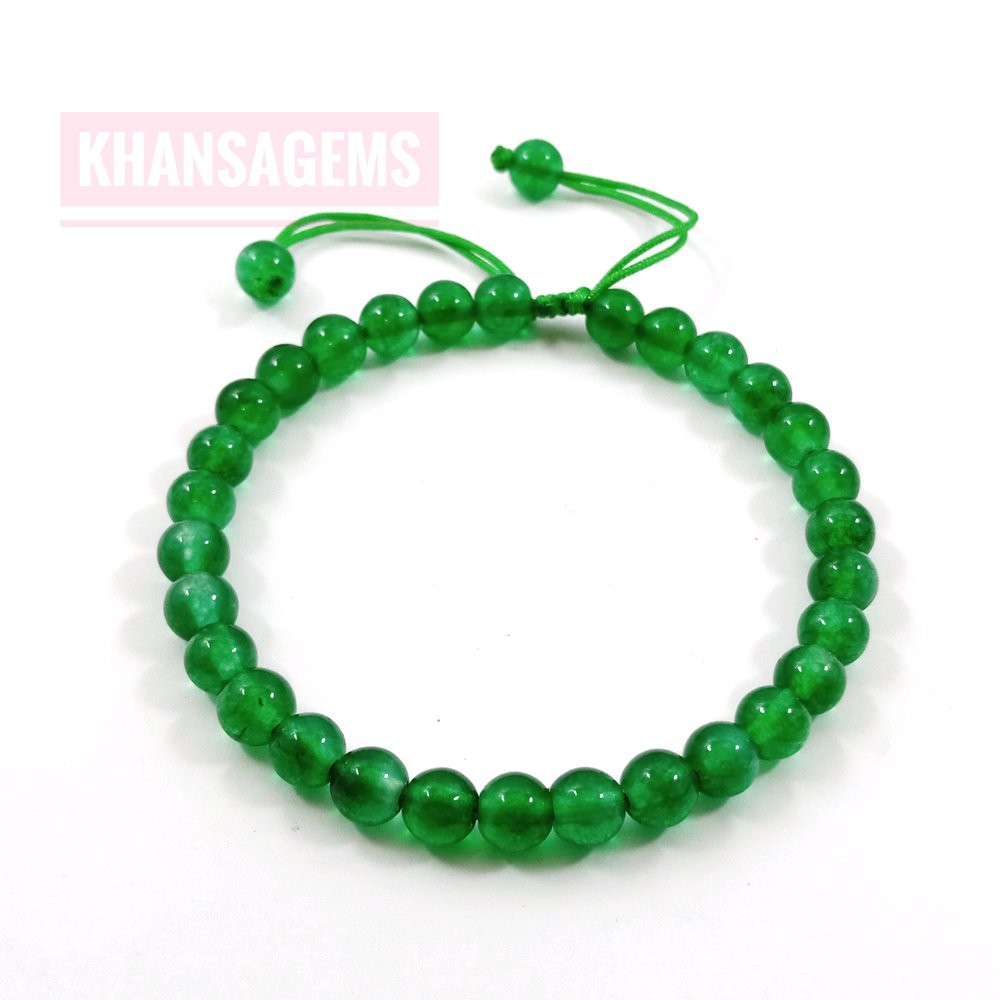 Gelang Tasbih Natural Green Agate Diameter 6 Mm Model Tali Serut