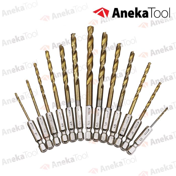 Mata Bor Besi Baja Set 13pcs HSS Titanium Power Drill Steel Hex Shank