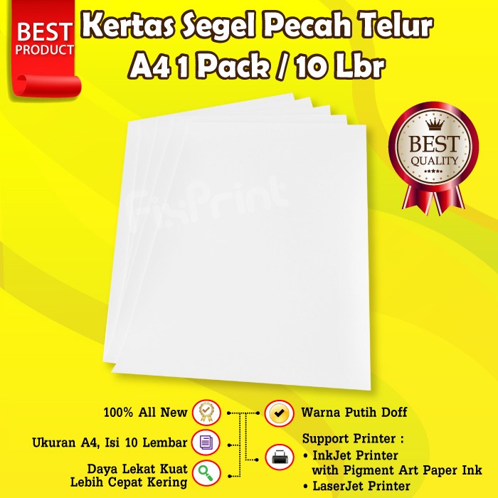 Segel Pecah Telur Sticker A4 Lembaran Ukuran A4 Kertas Paper Sticker Garansi Premium Quality Polos