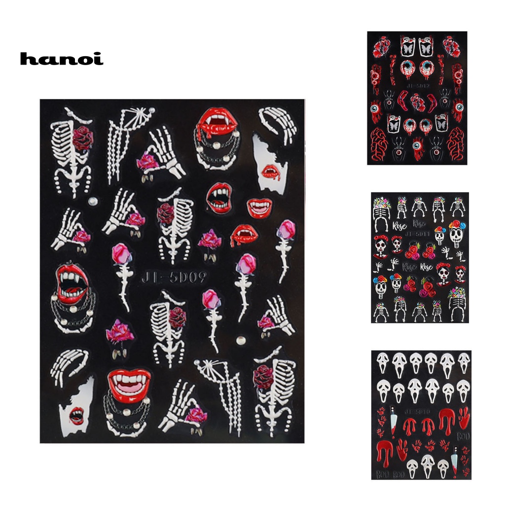 Han Stiker Kuku Motif Halloween Untuk Nail Art DIY