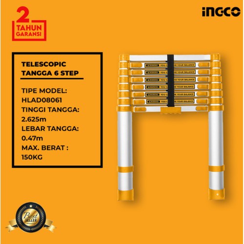 INGCO HLAD08061 Tangga Lipat Telescopic 6 Step Up To 2.6M Aluminium