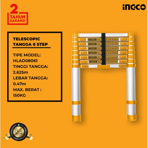 INGCO HLAD08061 Tangga Lipat Telescopic 6 Step Up To 2.6M Aluminium